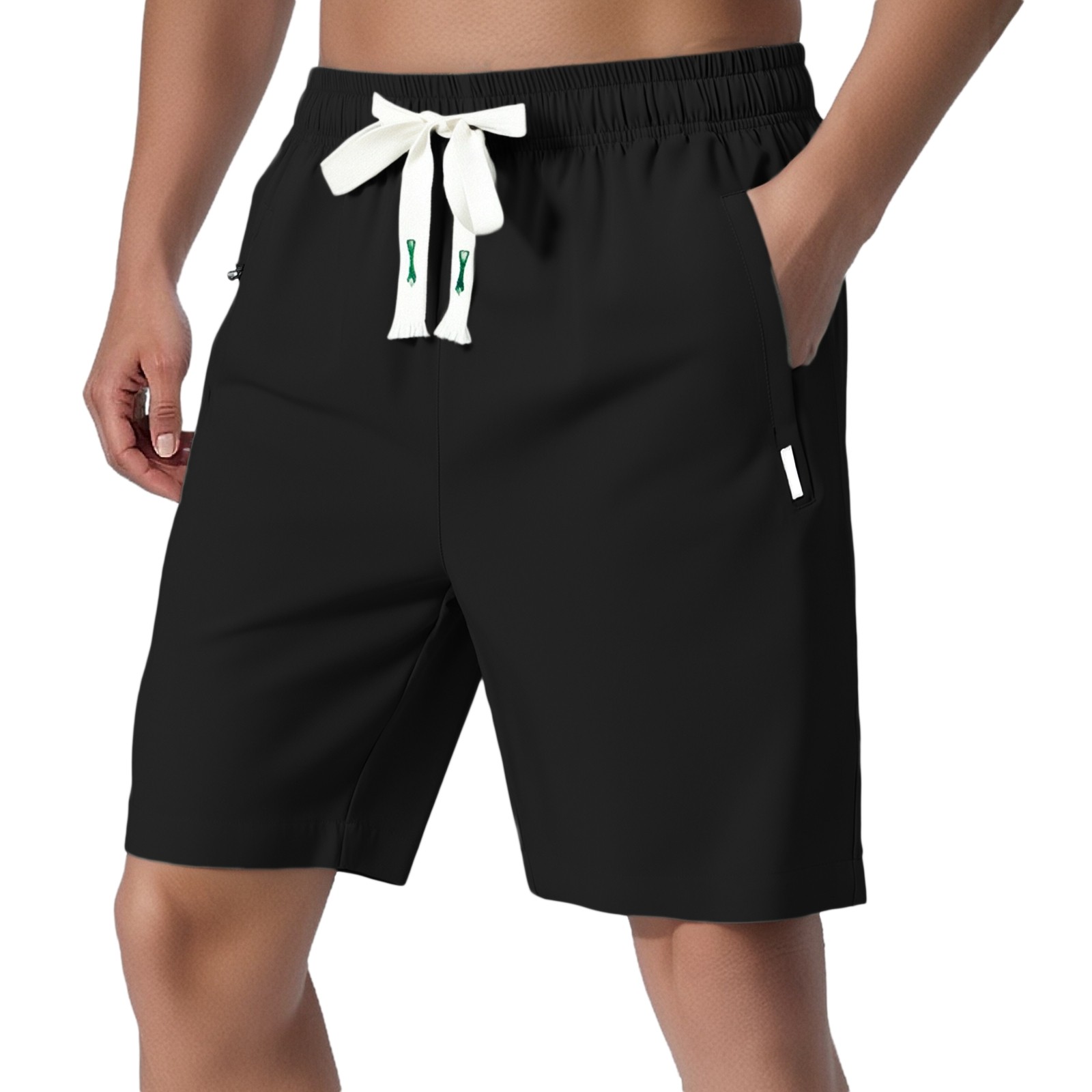 thumbnail image 2 of Pantalones cortos casuales para hombre: corte holgado de verano, cintura elástica, bolsillos con cremallera, transpirables, para uso diario deportivo con camisetas., 2 of 8